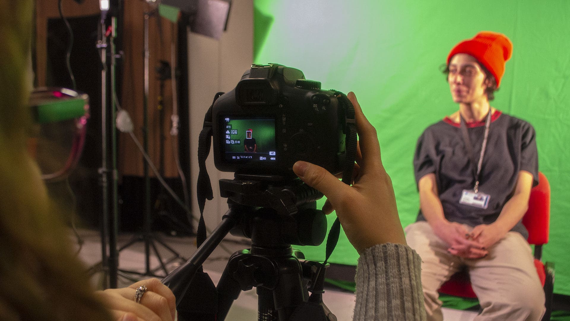  Creative Media student filming on green screen