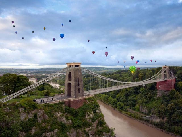 's Clifton Suspension Bridge is surrounded in the sky by colourful hot air-balloons